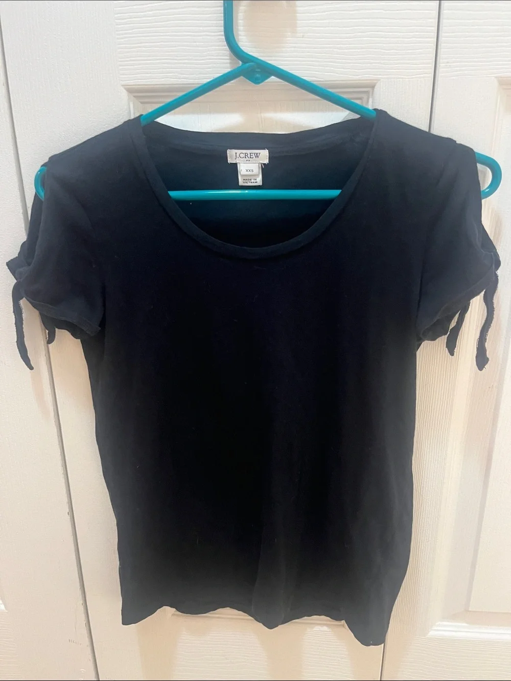 J. Crew Black Short Sleeve Tee with Tie Sleeve Detail
